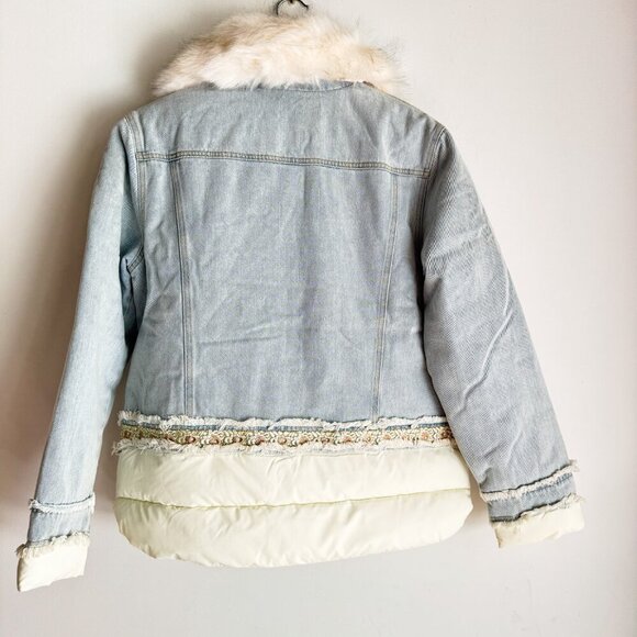 Desigual Light Wash Denim Fur Collar Quilted Interior Jacket L - Picture 7 of 7